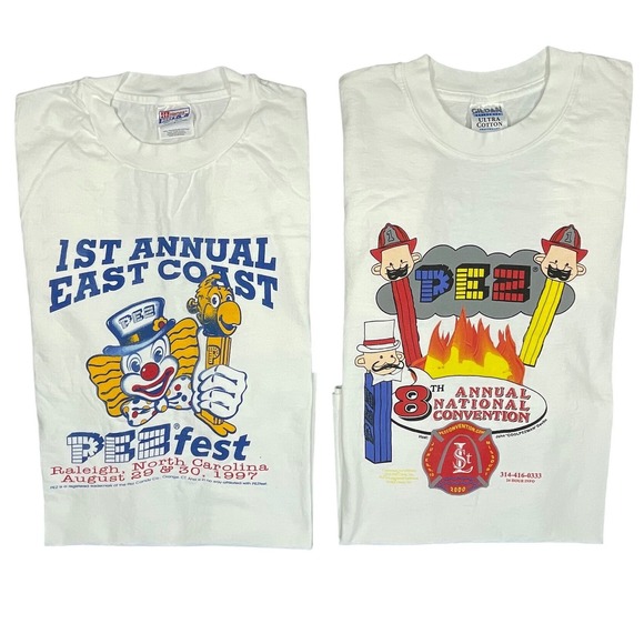 Hanes Other - Lot of 2 Vintage White 1997 & 2000 PezFest Annual Graphic T-Shirt Mens L